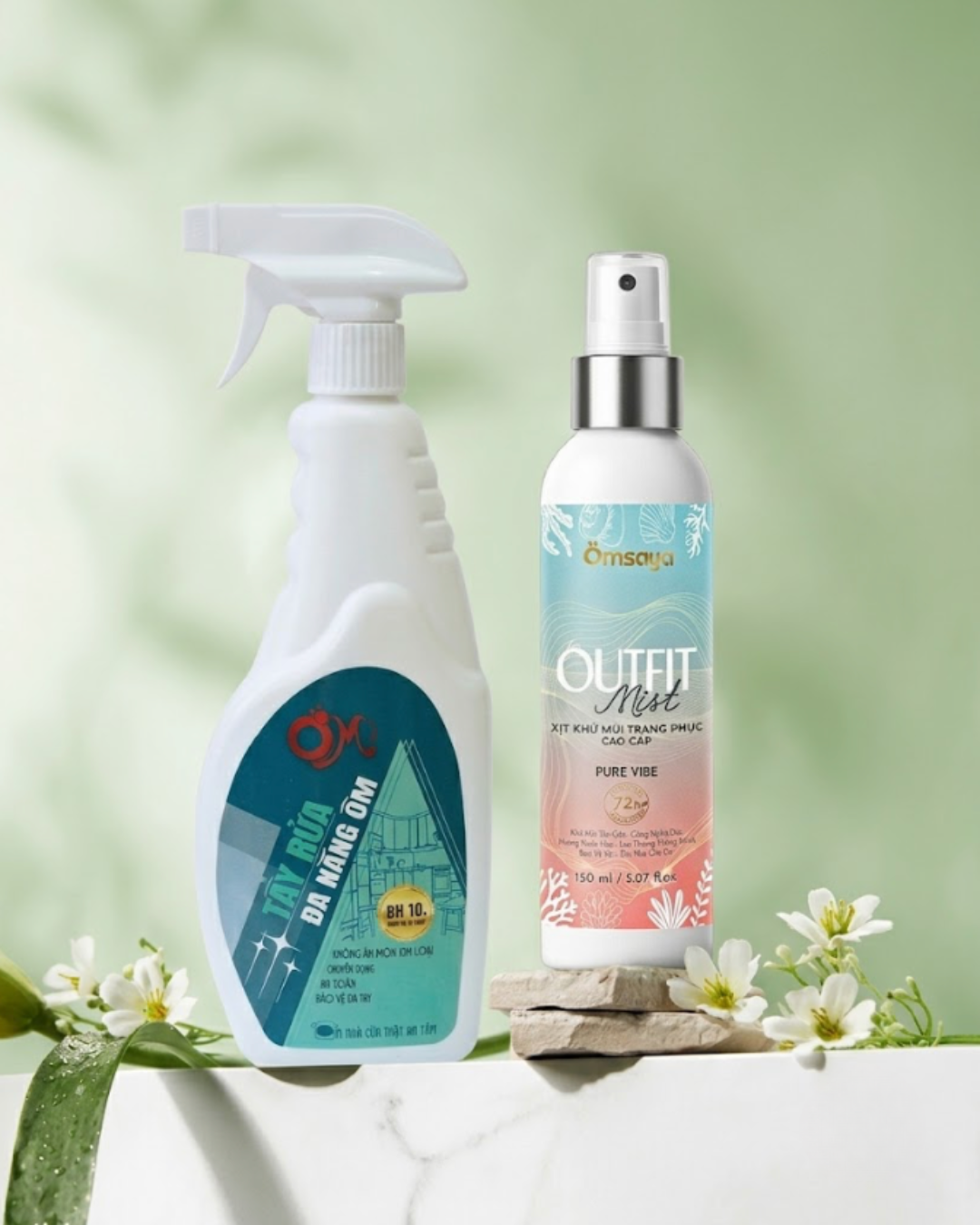 Combo Nhà Sạch Sẽ  – Trang Phục Thơm Mát: Tẩy đa năng Ôm và Xịt khử mùi trang phục Omsaya hương Pure Vibe