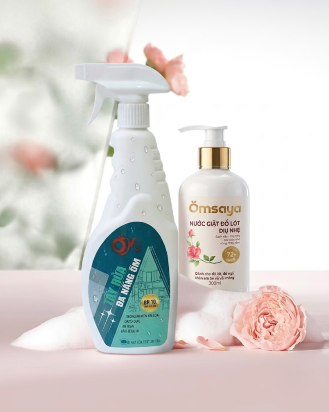 Combo Sạch Nhà – An Tâm Mỗi Ngày: Tẩy đa năng Ôm và Nước giặt đồ lót Omsaya hương hoa hồng